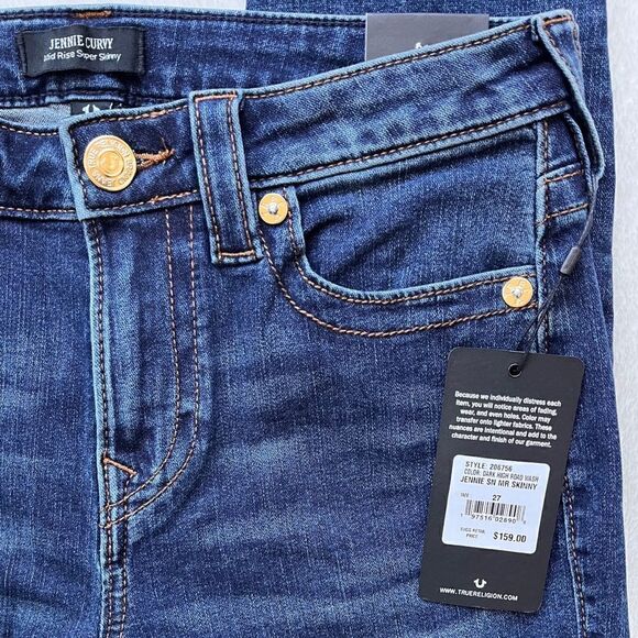 NWT True Religion Jennie Curvy Mid Rise Super Skinny Jeans, Size 27 - Picture 10 of 15